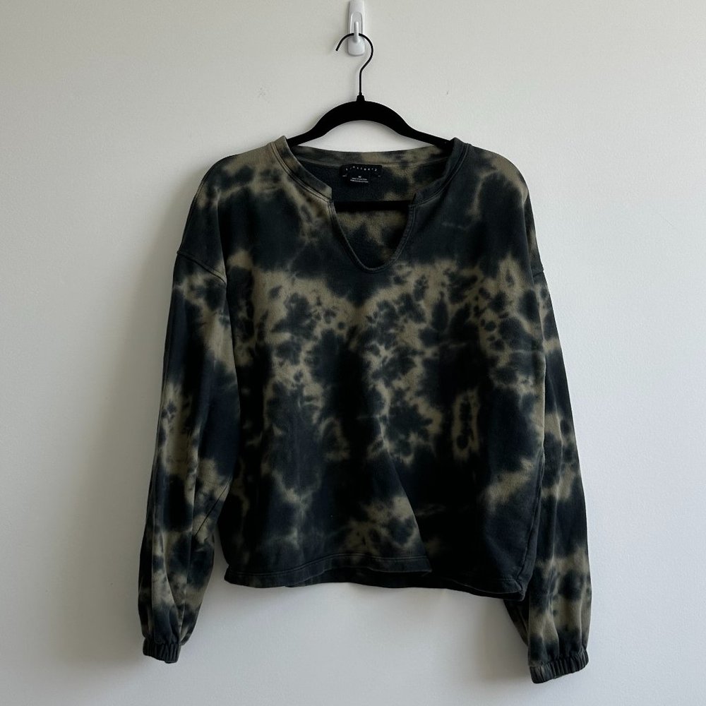 Sanctuary Long Sleeve V-Neck Tie Dye Top Sz Medium Dark Green Tie Dye